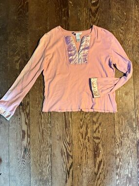 Vintage Pink Women's Long-Sleeve Top with Satin Trim